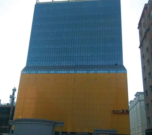 A close view of the Guren building's façade
